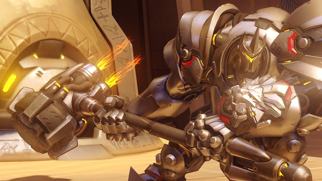 Reinhardt in Crusader armour close-up, official Overwatch art